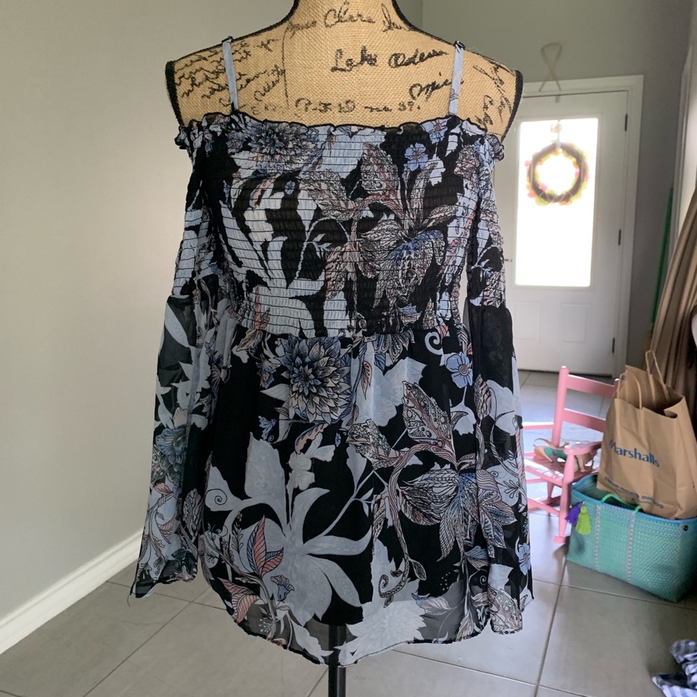 Floral Off Shoulder Top Blouse Black S